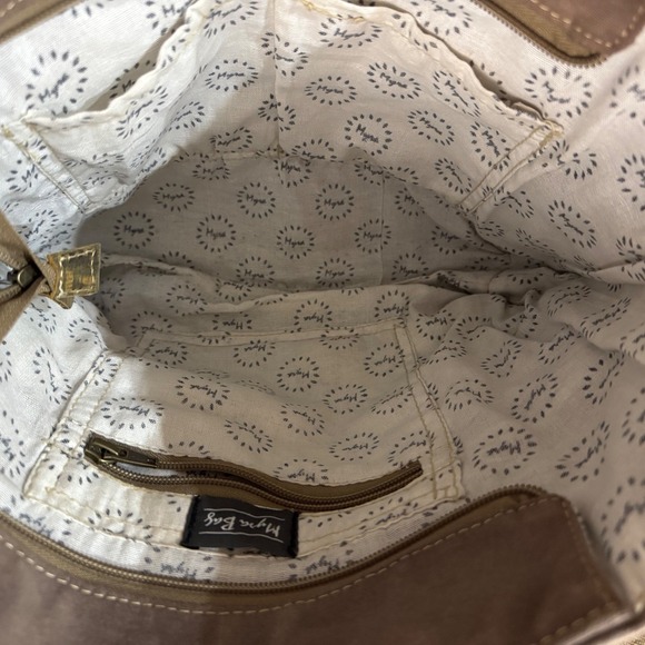 Myra Bag Western Aztec Canvas Tote Leather Strap Shoulder Bag Brown - Picture 3 of 8